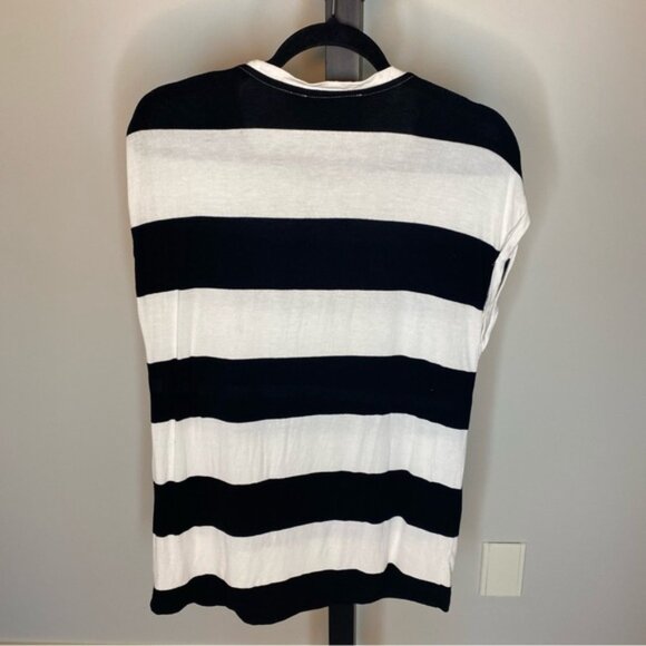 CONTEMPORAINE PAR SIMONS Womens Black and White Striped Top Shirt - Picture 7 of 7